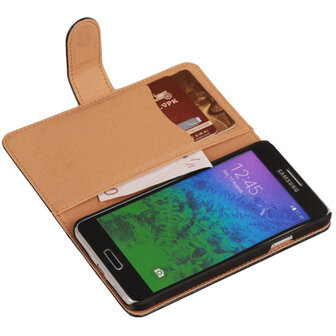 PU Leder Zwart Hoesje voor Samsung Galaxy Alpha Book/Wallet Case/Cover