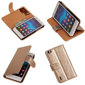 PU Leder Goud Honor 6 Book/Wallet Case/Cover