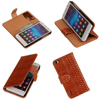 Bestcases "Slang" Bruin Honor 6 Bookcase Cover Hoesje 