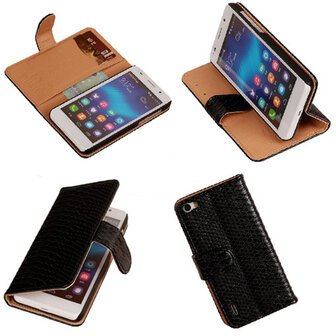 Bestcases "Slang" Zwart Honor 6 Bookcase Cover Hoesje 