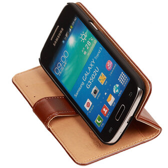 PU Leder Bruin Hoesje voor Samsung Galaxy Core Plus Book/Wallet Case/Cover