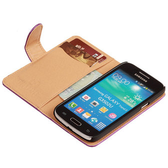 PU Leder Lila Hoesje voor Samsung Galaxy Core Plus Book/Wallet Case/Cover