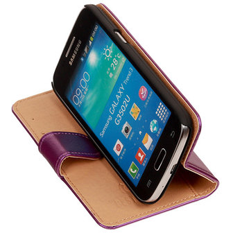 PU Leder Lila Hoesje voor Samsung Galaxy Core Plus Book/Wallet Case/Cover