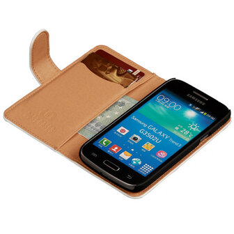 PU Leder Wit Hoesje voor Samsung Galaxy Core Plus Book/Wallet Case/Cover