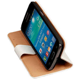 PU Leder Wit Hoesje voor Samsung Galaxy Core Plus Book/Wallet Case/Cover