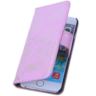 Lace Pink iPhone 5 5s Book/Wallet Case/Cover Hoesje