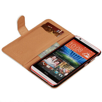 PU Leder Wit Hoesje voor HTC Desire 820 Book/Wallet Case/Cover