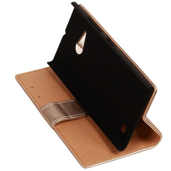 PU Leder Goud Hoesje voor Nokia Lumia 735 Book/Wallet Case/Cover