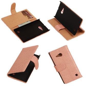 &quot;Slang&quot; Pink Nokia Lumia 735 Bookcase Wallet Cover Hoesje 