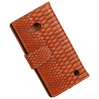 Slang Bruin Hoesje voor Nokia Lumia 735 Bookcase Wallet Cover