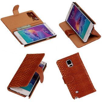 Slang Bruin Samsung Galaxy Note 4 Bookcase Cover Hoesje 