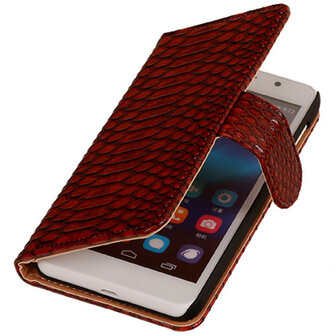 Slang Rood Huawei Ascend G7 Bookcase Cover Hoesje 