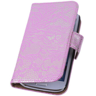 Lace Pink Hoesje voor Samsung Galaxy S4 Book/Wallet Case/Cover