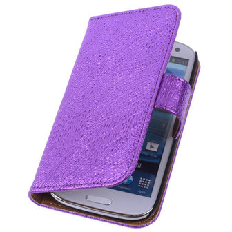 Glamour Purple Hoesje voor Samsung Galaxy S5 (Plus) Echt Leer Wallet Case