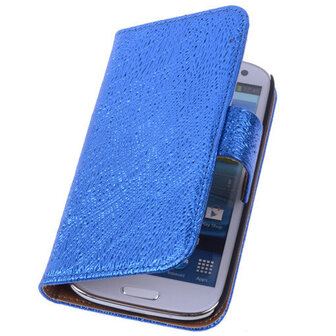 Glamour Blue Hoesje voor Samsung Galaxy S5 (Plus) Echt Leer Wallet Case