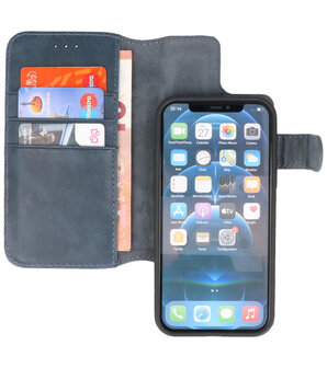 Afneembare 2-in-1 Handmade Leer Bookstyle Hoesje voor iPhone 12 - iPhone 12 Pro - Navy