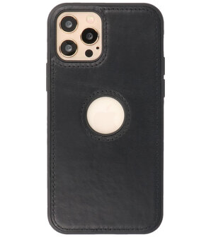 Lederen Backcover Hoesje voor iPhone 12 - iPhone 12 Pro - Zwart