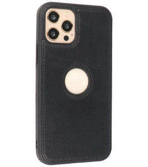 Lederen Backcover Hoesje voor iPhone 12 - iPhone 12 Pro - Zwart