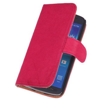 Fuchsia Samsung Galaxy Grand Neo Echt Lederen Wallet Hoesje