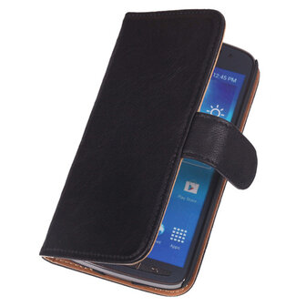 Zwart Samsung Galaxy Grand Neo Echt Lederen Wallet Hoesje