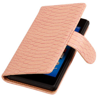 BC &quot;Slang&quot; Pink Hoesje voor Sony Xperia E3 Bookcase Wallet Cover