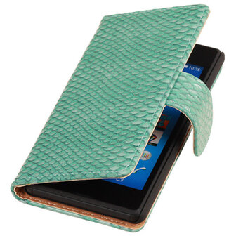 BC &quot;Slang&quot; Turquoise Hoesje voor Sony Xperia E3 Bookcase Wallet Cover