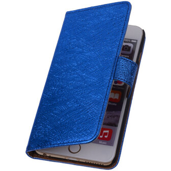 Glamour Blue iPhone 6 Plus Echt Leer Wallet Case