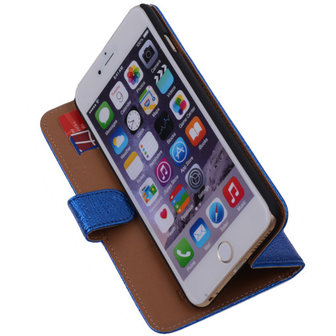 Glamour Blue iPhone 6 Plus Echt Leer Wallet Case