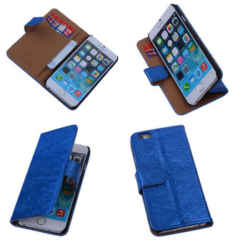 Glamour Blue iPhone 6 Echt Leer Hoesje Wallet Case 