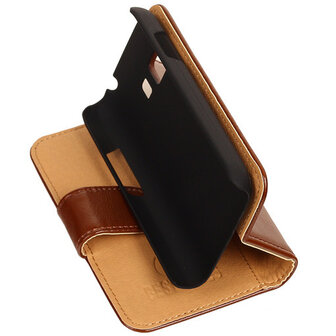 PU Leder Bruin Hoesje voor Samsung Galaxy Young 2 Book/Wallet Case/Cover