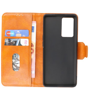 Portemonnee Wallet Case Hoesje voor Oppr Reno 6 5G Bruin