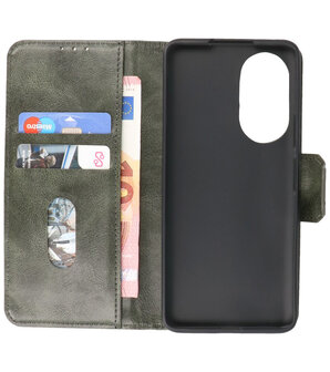 Portemonnee Wallet Case Hoesje voor Honor 50 SE Donker Groen