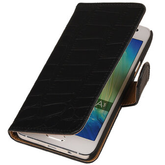 Zwart Croco Hoesje voor Samsung Galaxy A3 2015 Book/Wallet Case/Cover