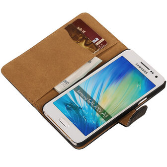 Zwart Croco Hoesje voor Samsung Galaxy A3 2015 Book/Wallet Case/Cover