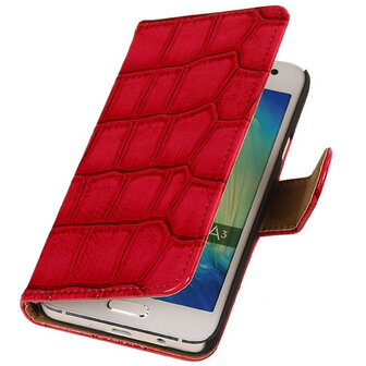 Roze Croco Hoesje voor Samsung Galaxy A3 2015 Book/Wallet Case/Cover