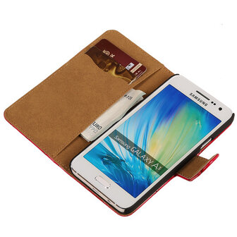 Roze Croco Hoesje voor Samsung Galaxy A3 2015 Book/Wallet Case/Cover