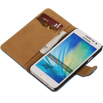 Blauw Croco Hoesje voor Samsung Galaxy A3 2015 Book/Wallet Case/Cover