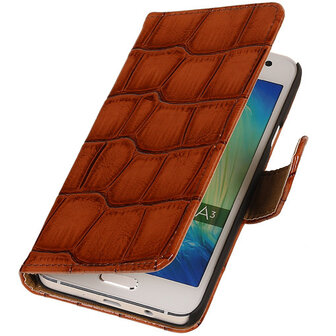 Bruin Croco Hoesje voor Samsung Galaxy A3 2015 Book/Wallet Case/Cover