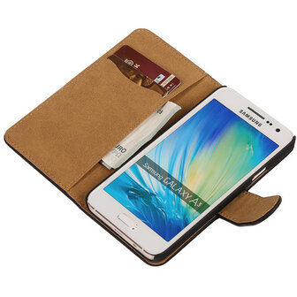 Zwart Hout Hoesje voor Samsung Galaxy A3 2015 Book/Wallet Case/Cover