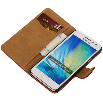 Blauw Hout Hoesje voor Samsung Galaxy A3 2015 Book/Wallet Case/Cover