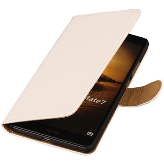 Wit Hoesje voor Huawei Ascend Mate 7 Book/Wallet Case/Cover