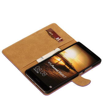 Paars Hoesje voor Huawei Ascend Mate 7 Book/Wallet Case/Cover