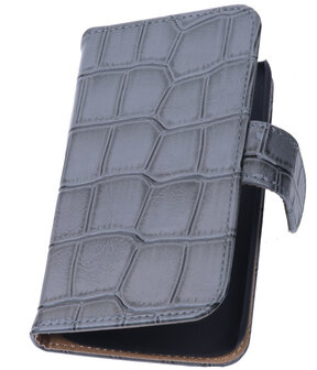 Grey Croco Hoesje voor Samsung Galaxy Core Book/Wallet Case/Cover