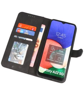 Samsung Galaxy A22 5G Hoesje - Portemonnee Book Case - Kaarthouder &amp; Magneetlipje - Kunstleer - Zwart