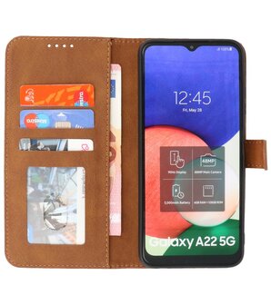 Samsung Galaxy A22 5G Hoesje - Portemonnee Book Case - Kaarthouder &amp; Magneetlipje - Kunstleer - Bruin