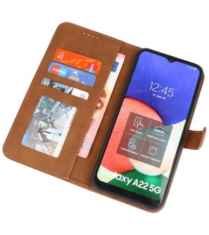 Samsung Galaxy A22 5G Hoesje - Portemonnee Book Case - Kaarthouder &amp; Magneetlipje - Kunstleer - Bruin