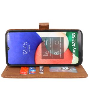 Samsung Galaxy A22 5G Hoesje - Portemonnee Book Case - Kaarthouder &amp; Magneetlipje - Kunstleer - Bruin