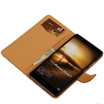 BC Slang Bruin Hoesje voor Huawei Ascend Mate 7 Stand Bookcase Cover