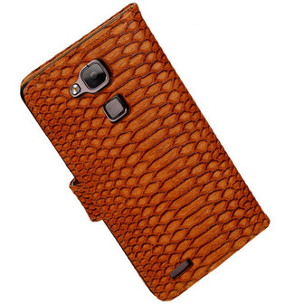 BC Slang Bruin Hoesje voor Huawei Ascend Mate 7 Stand Bookcase Cover