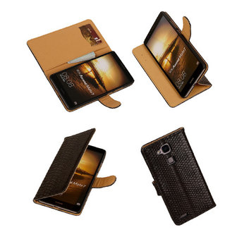 Slang Zwart Huawei Ascend Mate 7 Bookcase Cover Hoesje 